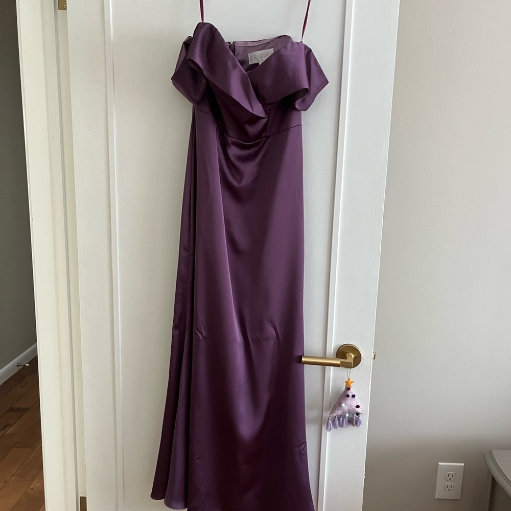 Revelry Bardot Bridesmaid Dress Petite Maxi in Dusty Plum - 730 | Size 4 - Picture 2 of 5